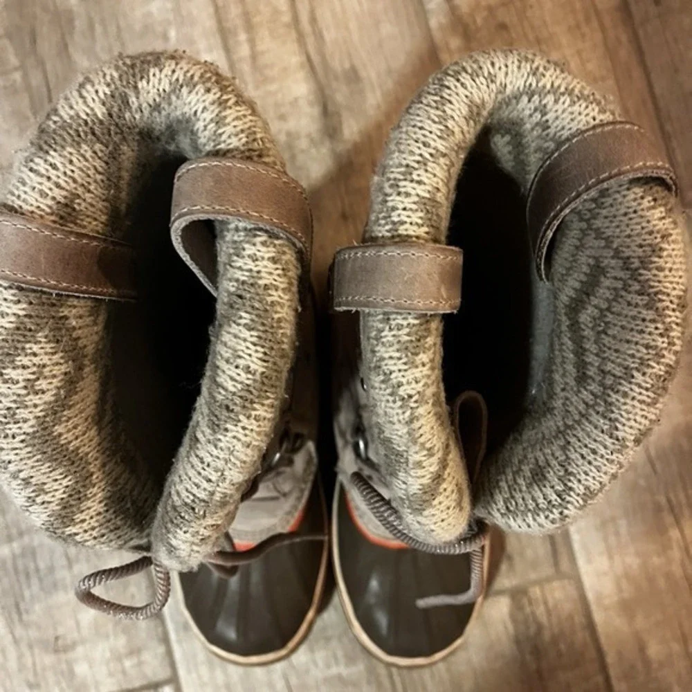 Sorel Boots Womens Size 10‎ Joan of Arctic Fossil Leather Knit Snow Waterproof